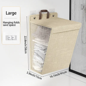 Foldable Hanging Laundry Basket With Lid Dirty Clothes Toys Storage Basket Home Organizer Hanging Hamper