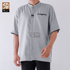 S&D PROJECT Baju Koko Muslim Bahan Madinah Warna Abu Muda Jumbo M-4XL Untuk Pria Dewasa Lengan Pendek