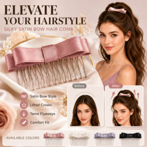 Satin Bow Hair Comb Pearl Rhinestone Bridal Wedding Hair Accessories Women Girls Party Gift Elegant Decorative Hair Clip Trendy Hairpiece