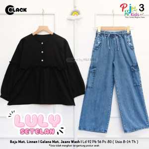 COD Setelan Atasan Blus Lengan Panjang Dan Celana Jeans Panjang Anak Perempuan Usia 8-14T Lulyy Set