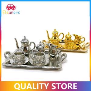 [Eleanor] 10Pcs 1: 12 Dollhouse Furniture Miniature Dining Ware Metal Tea Cup Plate Set
