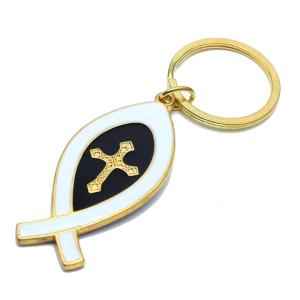 Two-sided for Cross Jesus Christ for Key Buckle Church Souvenirs Brief Israel Fish Shape for Key Ring Metal Chain Religi