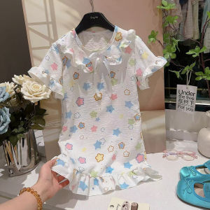 AILEBE Kids Dresses Cloud Cotton Short Sleeve Lace Dress Soft Breathable Sleepwear For Aircon Nights Sweet Princess Style Wrinkle-Resistant Easy Care OOTD Pambahay For Baby Girls 0-13 Years