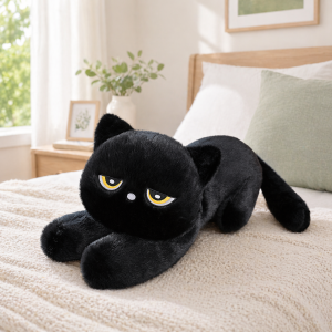 New Lovely Black Cat Plush Pillow Soft Stuffed Lying Cat Cushion Cute Sleeping Cat Design Kawaii Birthday Gift 60cm 90cm h260825