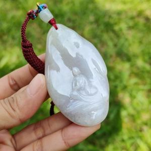 Full Lavender with green Natural Type A Jadeite Pendant Necklace Crafted as The Enlightenment Monk with certificate weigh 47.04 grams 66 * 37.8 * 11 mm (pendant66)