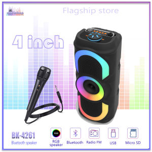 Karaoke wireless bluetooth speaker with free microphone super bass dual 2* 4" speaker function with USB/BT/FM