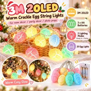 Ready Stock SG Easter Egg LED Fairy Lights 2M 10LED 3M 20LED Pastel Crackle Egg String Lights Easter Party Decorations