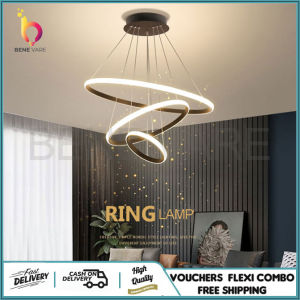 LED Chandelier Mordern Luxury 3 Ring Pendant Light Elegant Circle Ceiling Light Trichromatic Light Hanging Light for Living Dining Room Office Loft Decorative Lighting - Lazada