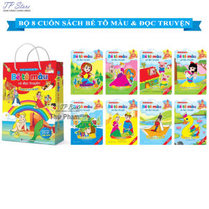Combo 8 Quyển Sách Bé Tô Màu Và Đọc Truyện Song Ngữ Anh Việt - Kèm Hộp Bút Chì Màu Cho Bé ( Có Túi Đựng ) - Đồ Chơi Phát Triển Trẻ Em