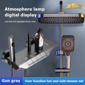 ARTHUR Shower For Bathroom Set In Gun Grey Stainless Shower Set 4 in 1 Supercharged Shower Head Shower Head With Hose Set 360 ° Rotation Adjustable Cold And Hot Shower