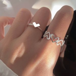 Women Fashion Simple Hollowed Heart Adjustable Open Rings Lovely Gifts For Boys Or Girl Friends Elegant Party Rings Popular Women Jewelry