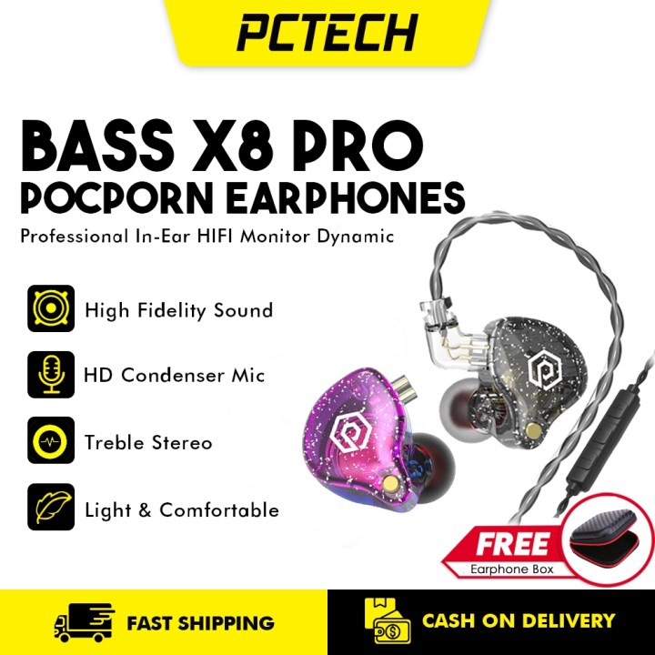 Original Popcorn BASS X8 PRO Dynamic detachable Earphones HIFI Sound