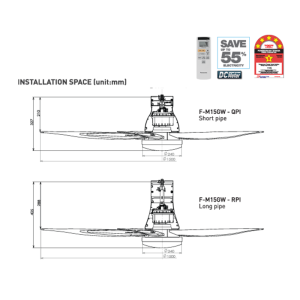 PANASONIC CEILING FAN LED 5 BLADES F-M15GW 60" LONG