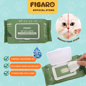 FIGARO Wipes Medis Hydrating dengan Vitis Vinifera & Colloidal Silver - Pembersih Mata & Telinga Kucing Anjing 80 Lembar
