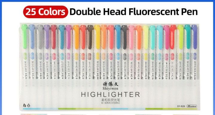 WLL 25 COLORS Cute Double Head Fluorescent Pen Highlighters Color ...
