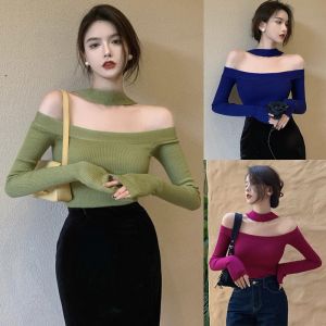 Newdressing Womens Halter Neck Backless Loose Sweater Tops Long Sleeve Cold Shoulder Sweater