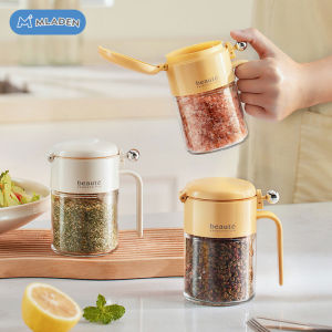 MLADEN Spice Jar Flip Salt Container Glass with Spoon Spice Container Spoon Separation Seasoning Container Sealing