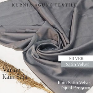 Tile Bordir Bahan Kebaya Motif Cabut Warna Silver Furing Satin Velvet Silk Premium Bahan Dress Kebaya Mewah MURAH per 1/2 Meter