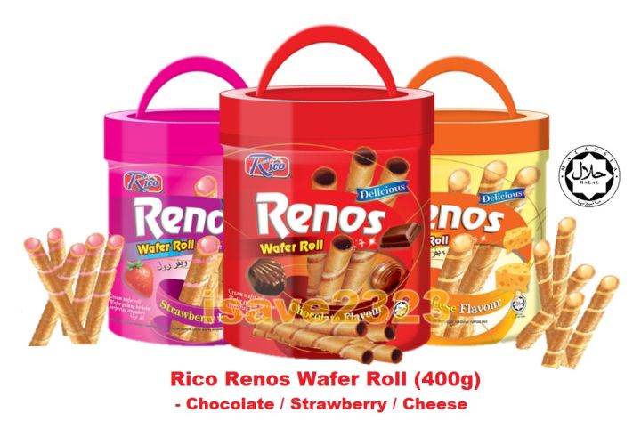 [HALAL] Rico Renos Wafer Roll (400g) - Chocolate / Strawberry / Cheese ...