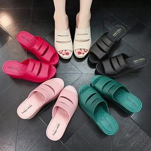 [Free Shipping] WomenS Summer High-Heeled Slippers For Outdoor Use Thick-Soled Suitable For Bathroom Bathing Home Use With Wedge Heel Platform Height-Increasing Hollowed-Out Non-Slip Sandals