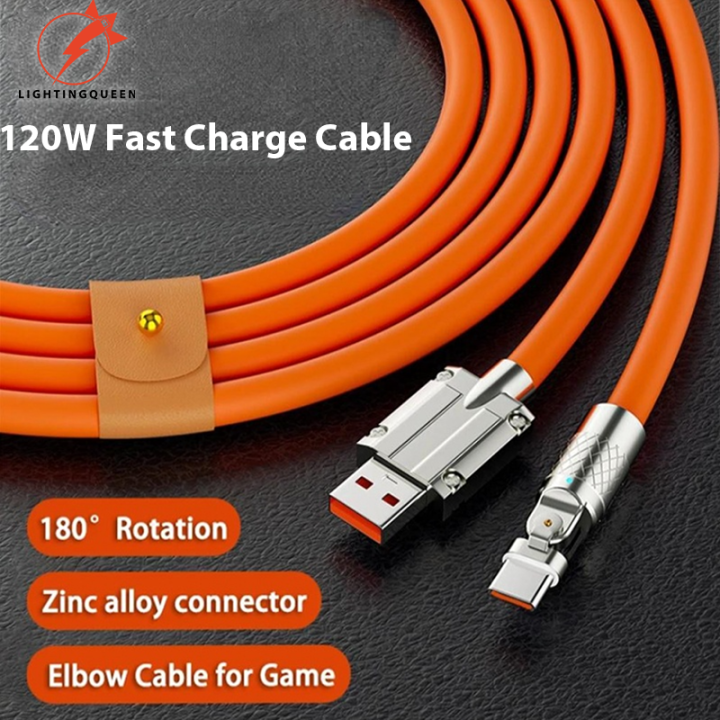 120W 6A Fast Charging Cable Liquid Silicone Gaming 180° Degree