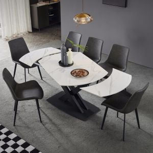 Extendable Dining Round Table Sintered Stone Dining Table Set w Chair Foldable Dining Table Marble Round Table Marble Table and Chair Scratch Resistant High Temperature