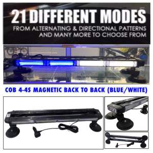 CPA (6778) 12-24V COB 4 26" BACK TO BACK ROOF MOUNTED STROBE LIGHTS W/ MAGNETIC BASE (WHITE/BLUE)