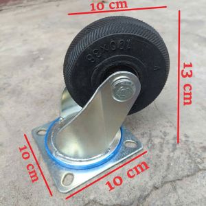 Bánh Xe Đẩy Cao Su Đen Xoay 360 Độ (Ø 10cm) - Bánh Xe Chịu Lực Giảm Chấn Chống Ồn Cho Xe Đẩy Hàng