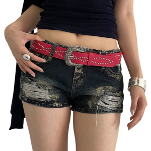 Punk Rock Style Metal Studded Belt Practical PU Leather Waistband Multiple Colors Fashion Accessory for Women Girls