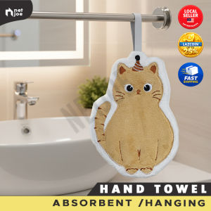 Cute Cartoon Cat Hanging Hand Towel Soft Absorbent Quick Dry Bathroom Kitchen Towel