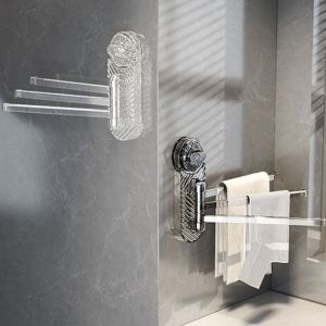 ZENGD การหมุน180 ° ชั้นวางผ้าขนหนูแบบดูดสูญญากาศ อุปกรณ์ติดผนัง หลายขั้ว เสาผ้าขนหนูในห้องน้ำ ชั้นวางท่อระบายน้ำ ราวแขวนผ้า3ผืน ที่แขวนเสื้อผ้า สำหรับห้องครัว