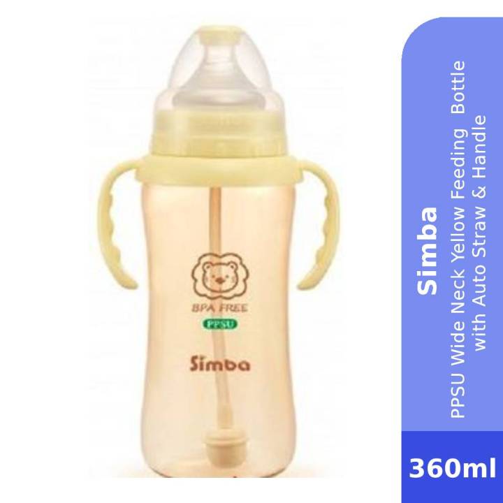 SIMBA PPSU Wide Neck Yellow Feeding Bottle 360ml with Auto Straw ...