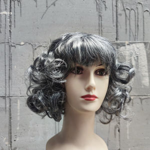 Stage Dress Gray White Middle-aged and Elderly Wig Cover Granny Short Curly Hair Performance Wig Cover Granny Small Curly Short Hair