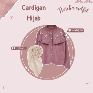 One Set Pinkiey Kiyowo Kekinian Ala Korean | OOTD Hang Out Look | Cardigan + Celana + Hijab - CM97N