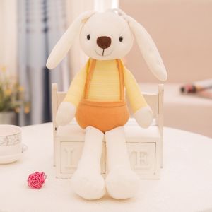 Happy Everyday.you Plush Rabbit Toy Soft Stuffed Bunny Doll White Striped Overalls Huggable Pillow Nursery Decor Birthday Present