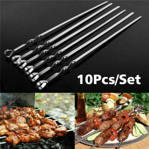10 PCS Stainless Steel Kabob Skewers Reusable BBQ Outdoor Barbecue Shish Kabob Sticks Skewers