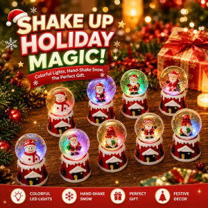 Christmas Snow Globe Santa Claus Mini Music Ball Led Light Seven Color Hand Crank Snow Effect