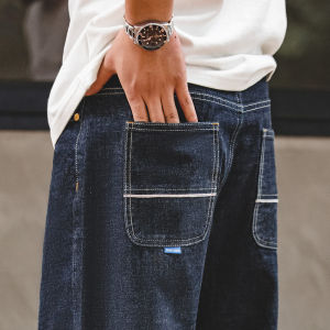 Maden Thương Hiệu Dụng Cụ Phong Cách 2025 Mùa Thu Newboy Nhật Bản có thể giặt phong cách retro tai đỏ Ban Đầu Bò Rộng Chân Quần Jean nam rộng Cha quần dài ống đứng