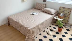 LZD  Japanese Style Muji Bed Sheet  Pure Cotton Double Nordic Style Solid Color and Plain Simple Single All Cotton Quilt Sheet
