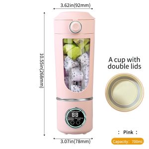 700ML Portable Juicer Blender Tumbler Digital Display Blender For Shake 12 Blades Household Travel