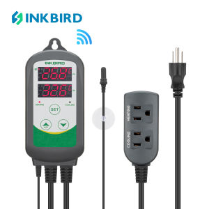 Inkbird Pre-wired Digital 2.4G WIFI Temperature Controller Thermostat ITC-308  Remote Control  Dual Outlet Heating / Cooling  2-stage 2200w 220V US Plug  Rubber Waterproof w/Sensor for Aquarium Fish Tank