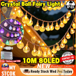 Outdoor LED Fairy Light Crystal Bulb Ball String USB Battery 10M 80LED Camping Wedding Decoration Xmas Weatherproof