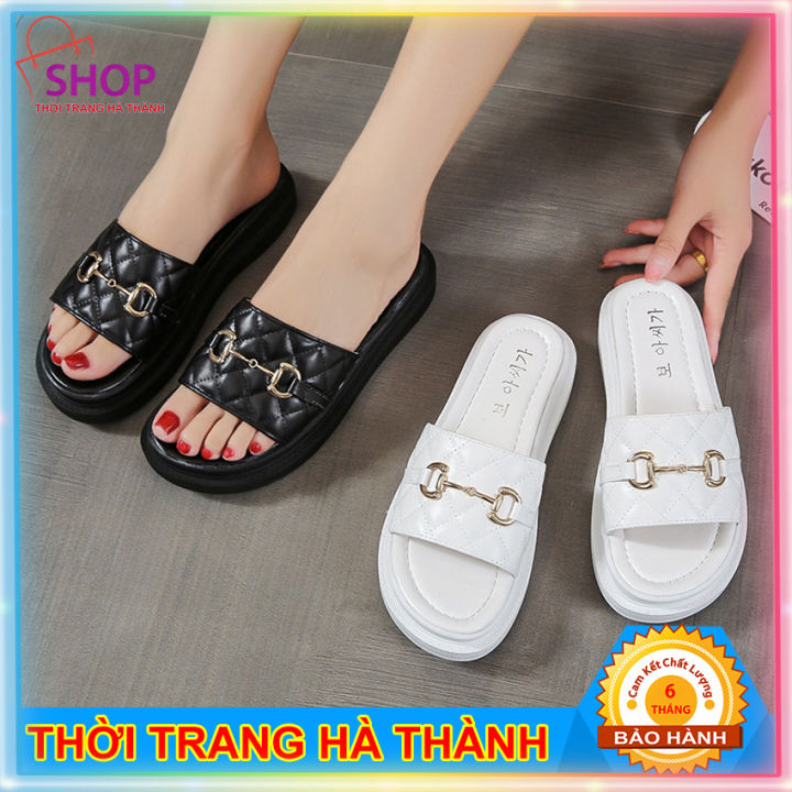 Dép nữ quai ngang độn đế 3,5cm kiểu dáng móc Xích Nhỏ Thời Trang Hà Thành