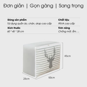 Túi đựng quần áo chăn ga màn mền gối gấu bông cỡ lớn 75L kích thước 60x45x28 khóa kéo kim loại