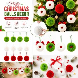 MAYIT 6PCS Vải nhung Những Giáng sinh mềm mại Đồ thủ công tự làm Mũ ông già Noel Trang trí cây thông Noel Bóng nhồi bông Đồ trang trí treo cây thông Noel Trang trí cây thông Noel