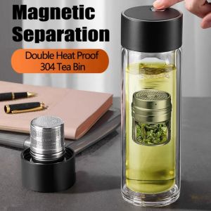 ZYJC Double Wall Glass Tea Cup Insulated Sealed Tea Bottle Exquisite 400ml Glass Water Bottle Drinkware