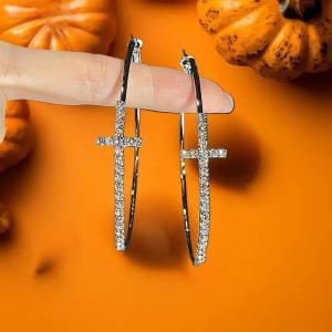 MillionGrid Sáng bóng lớn circel chéo Hoop Bông tai cho phụ nữ tinh tế thạch tai khóa cao cấp hình học đồ trang sức quà tặng