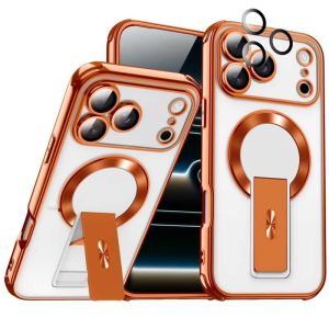 Luxury Plating Magnetic Phone Case for Magsafe with Kickstand & Lens Protector For iPhone 17 Pro Max Air 16 15 14 Plus 13 12 11