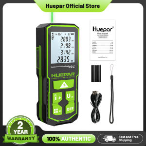 Huepar Green Laser Distance Meter with LCD Display and Angle Sensor Rechargeable Laser Measurement Tool M/in/Ft/Ft+in
