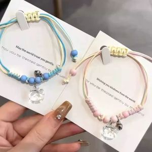 Rosy Recess New Cartoon Hello Kitty Woven Bracelet Womens High-Grade Sweet Girlish Pink Hand Woven Hand Rope Bracelet
